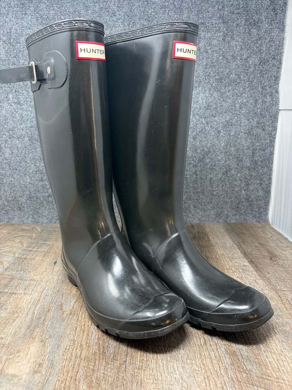Hunter Original Women's Tall Huntress Gloss Waterproof Rain Boots buckle top-W-9